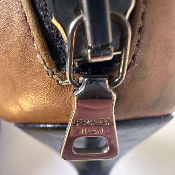 Vintage Prada Stivali Camel Leather Boot 7.5/38 Italian Kitten Heel Back Zip Y2K - Picture 7 of 14